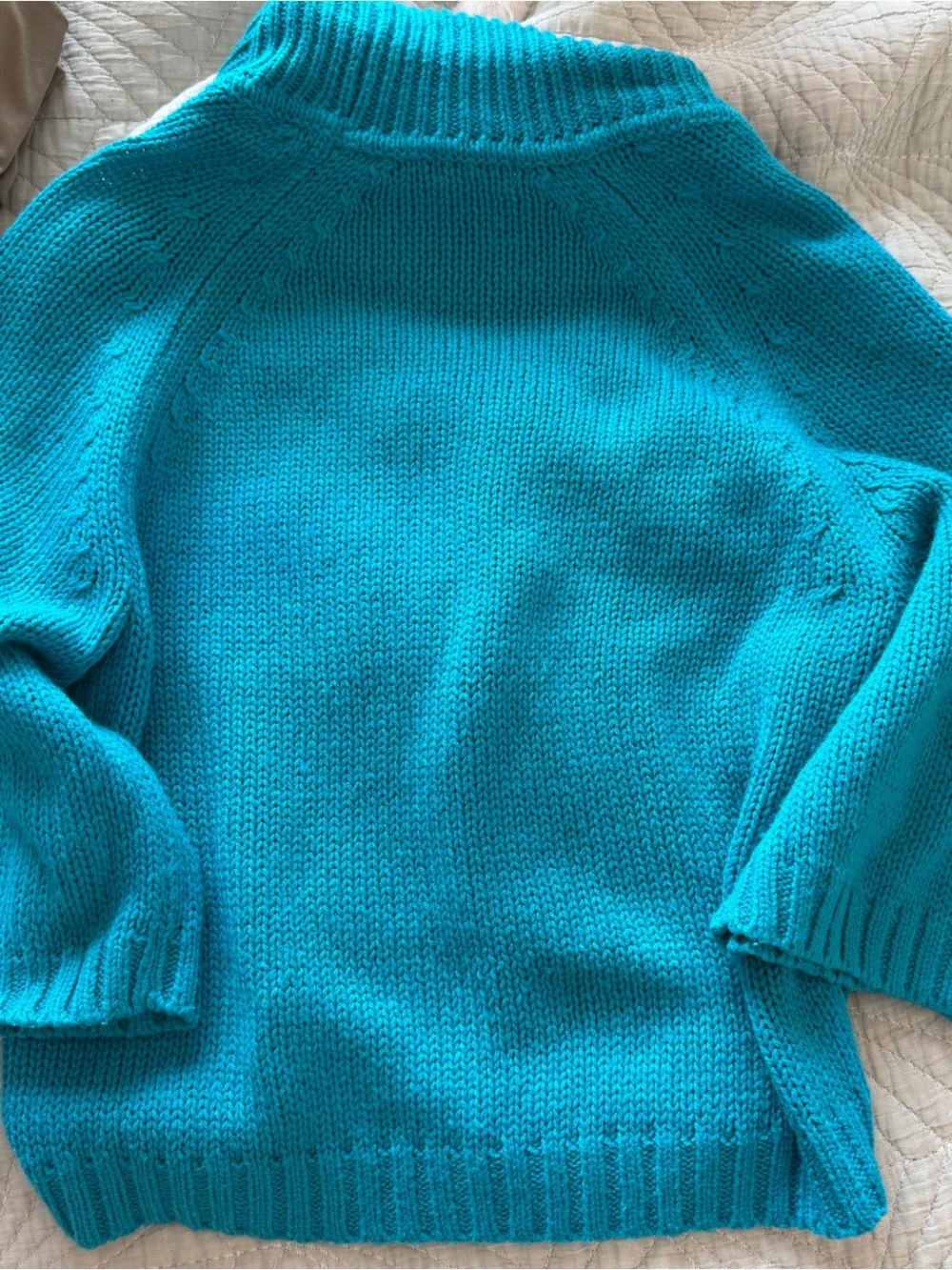 Teal Turquoise Cowl Funnel High Neck Cozy Knit Sweater - Picture 5 of 5